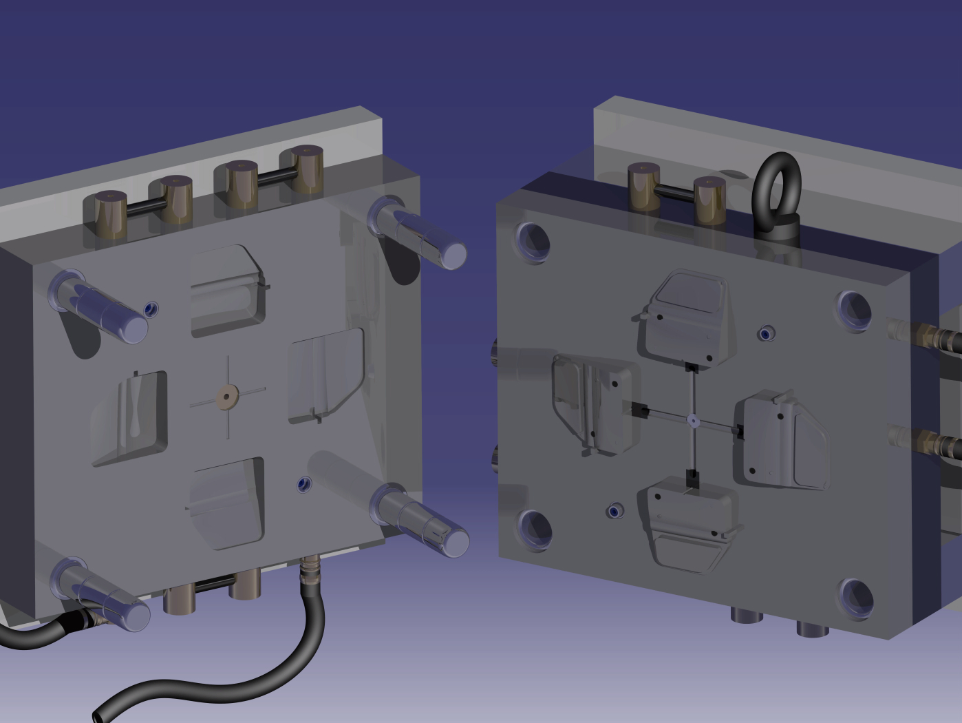 Injection mold for the door. Fixed and movable sub-assemblies