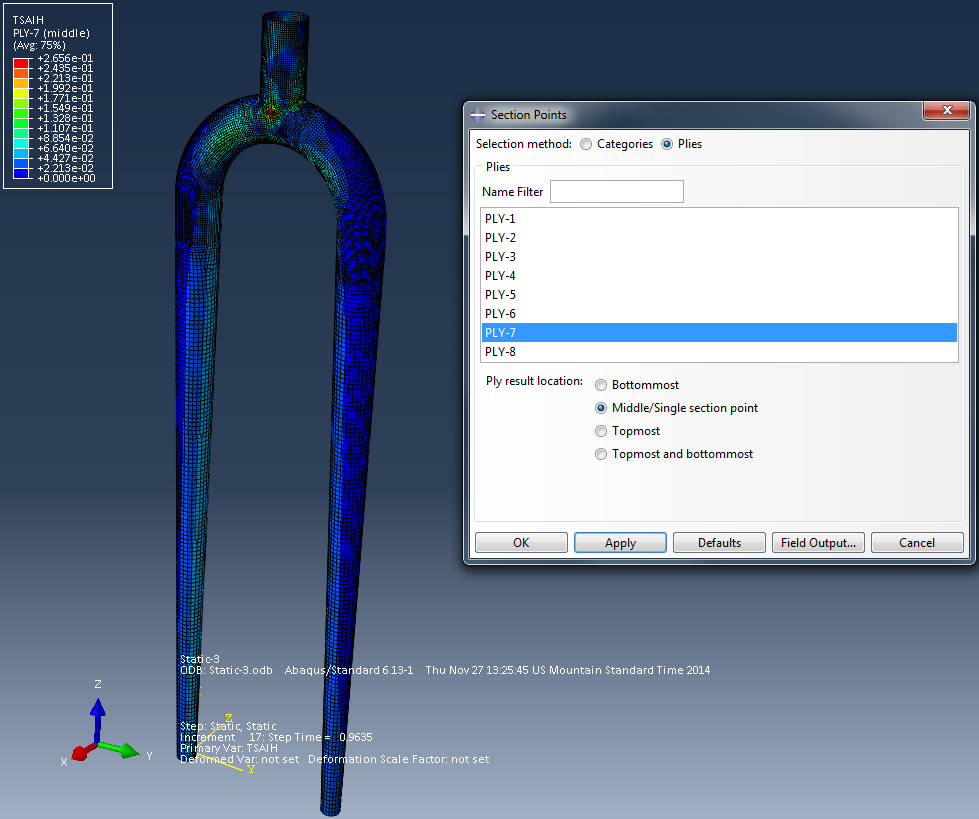 Abaqus simulation output for Ply7 (-Abaqus simulation output for Ply7 (-45 degree) of 0,45,-45ag sequence on fork
